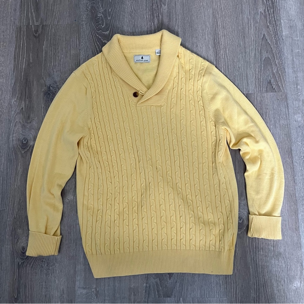Southern Pines Butter Yellow Cable Knit Men's Sweater
